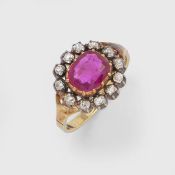 Viktorianischer Diamant-Entouragering mit Rubin