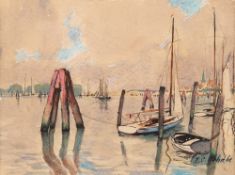 Hans-Otto Gehrcke – Roter Dalben und Segelboote, 1920er Jahre.