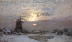 Louis Douzette – Sonnenaufgang über winterlichem Dorf.