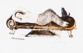Albert Ebert – Schlafendes Mädchen mit Katze, 1970/72.