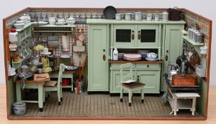 Große Jugendstil-Puppenküche mit kompletter Ausstattung