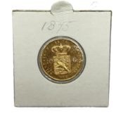Gold Ten Gulden Coin, Willem III, 1875