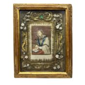 18th Century Klosterarbeit Devotional Print in Frame