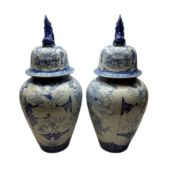 Pair of large Chinese porcelain covered vases, 20th century