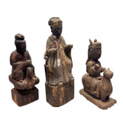 Lot of three 19th century wooden sculptures, Yao culture, Thailand