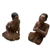 Two Polychrome Wooden Sculptures of Monks, Mandalay Burma 19th Century