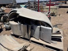 PALLET OF ALUMINUM WHEEL FENDERS & (4) 3/4 ALUMINUM WHEEL FENDERS SUPPORT EQUIPMENT