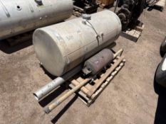 PALLET WITH 120 GALLON ALUMINUM SADDLE TANK & AIR TANK SUPPORT EQUIPMENT