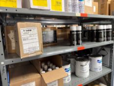 CONTENTS OF SHELF: ASSORTED SPRAY PAINT, DEVELON GRAY, DEVELON ORANGE, (5) CASES OF BOBCAT CHARCOAL