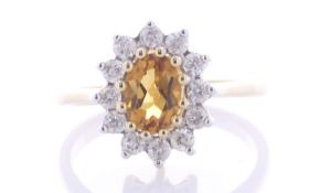 9ct Yellow Gold Oval Centre And Citrine Ring (C0.84) 0.40 Carats