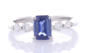 Platinum Emerald Cut Sapphire And Diamond Ring(S 0.96) 0.21 Carats