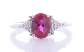 9ct White Gold Fancy Cluster Diamond And Created Ruby Ring
