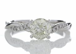 18ct White Gold Diamond Ring  With Waved Stone Set Shoulders 1.22 Carats