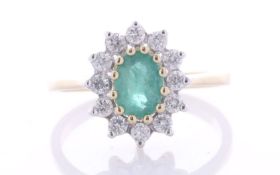 9ct Yellow Gold Oval Centre And Emerald Ring (E0.65) 0.40 Carats