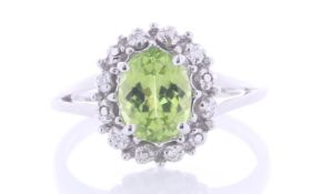 9ct White Gold Cluster Diamond And Peridot Ring (P1.50) 0.03 Carats