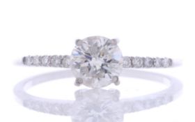 18ct White Gold Single Stone Prong Set With Stone Set Shoulders Diamond Ring (0.90) 1.00 Carats