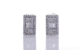 9ct White Gold Emerald Cluster Diamond Stud Earring 0.50 Carats