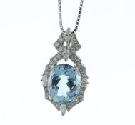 Platinum Oval Aqua Marine And Diamond Pendant (AM5.50) 0.50 Carats