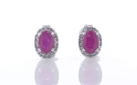 14ct White Gold Oval Cut Diamond And Ruby Stud Earring 0.10 Carats