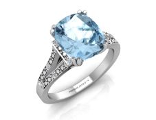 9ct White Gold Diamond And Blue Topaz Ring (BT4.37) 0.07 Carats
