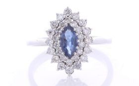 9ct White Gold Marquise Cluster Claw Set Diamond And Blue Topaz Ring 2.02 Carats