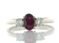 18ct Yellow Gold Three Stone Oval Cut Diamond And Ruby Ring (R0.51) 0.26 Carats
