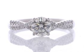 18ct White Gold Single Stone Claw Set With Stone Set Shoulders Diamond Ring (0.71) 0.87 Carats