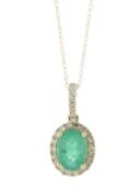 14ct Yellow Gold Oval Emerald And Diamond Pendant And Chain (E1.10) 0.25 Carats