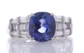 Platinum Oval GIA Sapphire And Diamond Ring (S3.28) 0.76 Carats