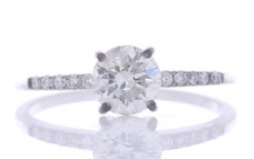 18ct White Gold Single Stone Prong Set With Stone Set Shoulders Diamond Ring (0.90) 1.00 Carats