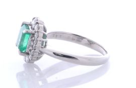 Platinum Fancy Cluster Diamond And Emerald Ring (E1.36) 0.68 Carats