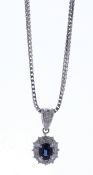 Platinum Oval Cluster Diamond And Sapphire Pendant With An 18ct White Gold Chain (S1.03) 0.53 Carats