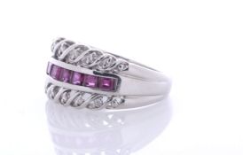 Platinum Semi Eternity Diamond And Ruby Ring (R0.87) 0.12 Carats