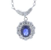 Platinum Ladies Dress Diamond And Sapphire Pendant And Chain (S1.14) 0.81 Carats