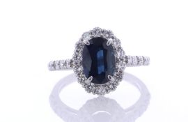 Platinum Oval Cluster Claw Set Diamond And Sapphire Ring (S2.45) 0.94 Carats