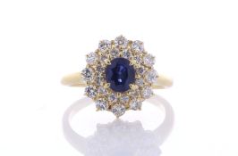 18ct Yellow Gold Oval Cluster Claw Set Diamond And Sapphire Ring (S0.81) 0.79 Carats