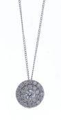 Platinum Round Cluster Claw Set Diamond Pendant And Chain (D0.34) 1.08 Carats