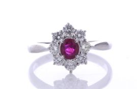 Platinum Single Stone With Halo Setting And Ruby Ring (R0.41) 0.56 Carats