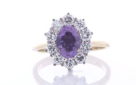 18ct Yellow Gold Oval Cluster Claw Set Diamond And Amethyst Ring (A1.28) 1.00 Carats