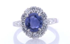 Platinum Oval Cluster Sapphire And Diamond Ring (S2.29) 1.07 Carats