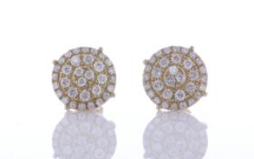 9ct Yellow Gold Round Cluster Diamond Stud Earring 1.35 Carats