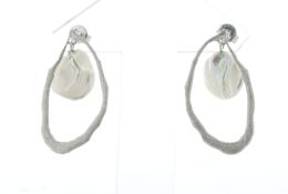 11.0 - 12.0mm Keshi White Pearl Silver Earrings