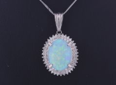 Platinum Diamond And Opal Pendant (O3.64) 0.94 Carats