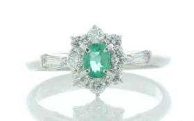 Platinum Oval Cluster Claw Set Diamond And Emerald Ring (E0.28) 0.38 Carats