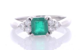 Platinum Single Stone With Stone Set Shoulders Diamond And Emerald Ring (E0.62) 0.25 Carats