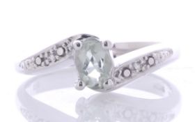 9ct White Gold Diamond And Green Amethyst Ring