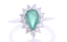 9ct White Gold Pear Cluster Diamond And Emerald Ring (E1.00) 0.50 Carats