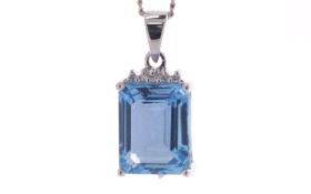 9ct White Gold Diamond And Blue Topaz Pendant (T3.76) 0.01 Carats