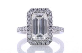 18ct White Gold Emerald Cut With Halo Setting and Shoulders Diamond Ring (3.01) 4.21 Carats