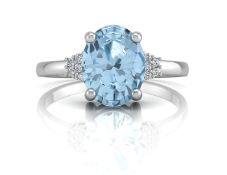9ct White Gold Diamond And Blue Topaz Ring (BT1.89) 0.03 Carats